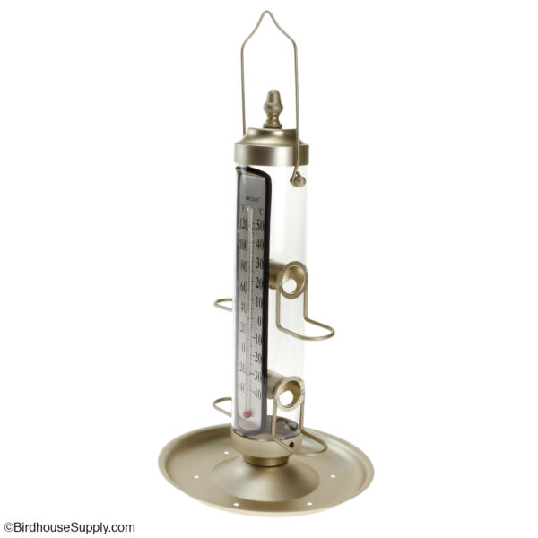 Conant Custom Brass Satin Bird Feeder with Thermometer - 18 inch