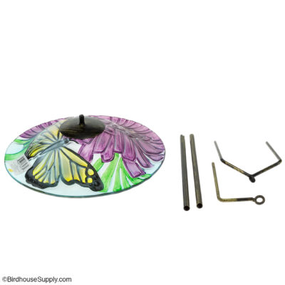 Evergreen Enterprises Monarch and Floral Glass Birdbath with Stake