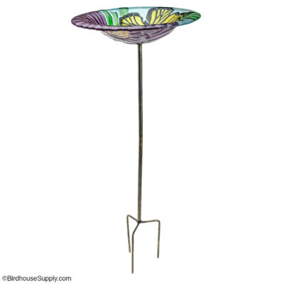 Evergreen Enterprises Monarch and Floral Glass Birdbath with Stake