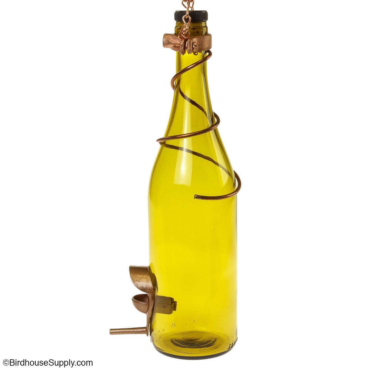 Enchanting Wine Bottle Bird Feeder In Yellow And Copper