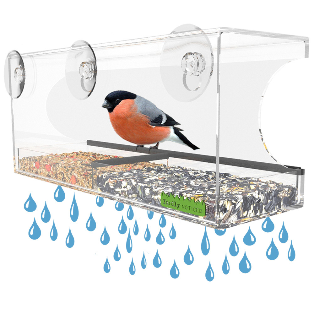 WooPet Window Bird Feeder Large 12" Dual Suction Mounts Separate Seed & Water 